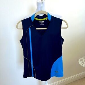 ANNIKA Cutter & Buck Golf Shirt, XS, Navy with blue & greenish yellow design